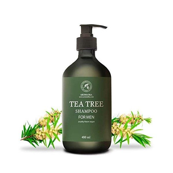 Shampoing Antipelliculaire pour Homme 480ml - Shampoing avec Huile Essentielle Tea Tree - Extrait Damla & de Romarin pour Cr