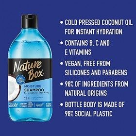 Nature Box Shampooing hydratant végétalien à 100 % dhuile de noix de coco pressée à froid, sans silicone ni parabènes, 385 m