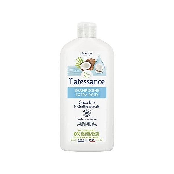 Natessance - Shampooing Extra-Doux - Coco Bio & Kératine Végétale - Certifié Bio Cosmos Organic - Flacon de 500 ml