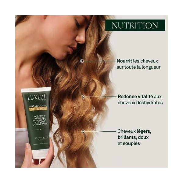 LUXÉOL - Shampoing Cheveux Nutrition - Assouplit Les Cheveux - Douceur, Vitalité & Nutrition - Soin Cheveux Secs & Très Secs 