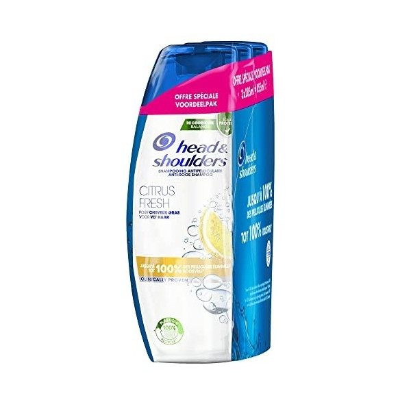 Head & Shoulders Shampooing Antipelliculaire Citrus Fresh, Jusqu’à 100% Des Pellicules Éliminées, Cliniquement Prouvé, Testé 