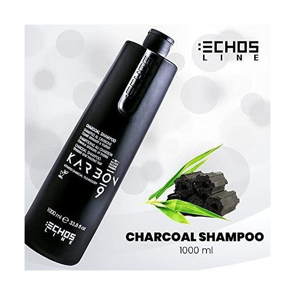 ECHOSLINE Karbon 9 Charcoal Shampooing pour Cheveux stressés-1000 ML, Multicolor, 1 l Lot de 1 