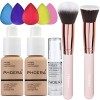 PHOERA Fond de Teint Couvrant Et Face Primer Liquide Couverture Complète Foundation Correcteur,Pinceaux Fond de Teint Et Pinc