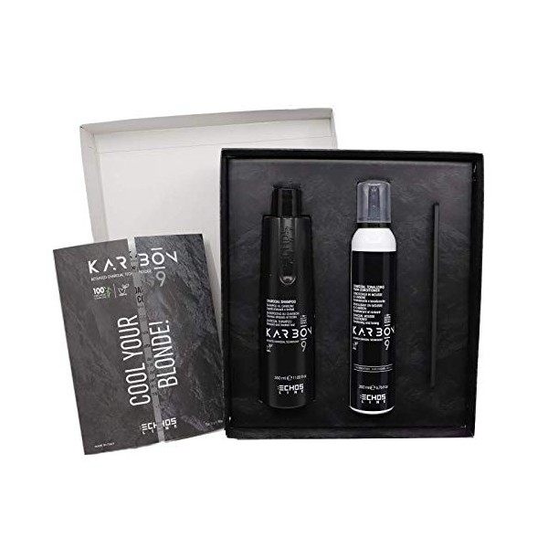Echosline | Charcoal Box - Charcoal Shampoo, Charcoal Tonalizing Foam, peigne antistatique au carbone - 350 ml + 200 ml