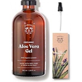 Bionoble Gel Aloe Vera Bio 100% Pur Aloe 100ml - Flacon Verre Recyclable + Pompe - Aloe Vera Gel Bio & Huile de Ricin Bio 50m