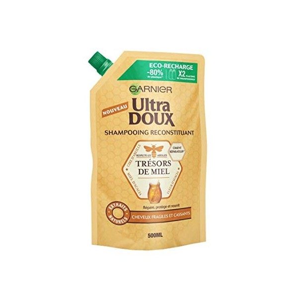 Garnier Ultra Doux Trésors de Miel Eco-Recharge Shampoing Reconstituant au Miel de Fleur dAcacia/Cire dAbeille pour Cheveux