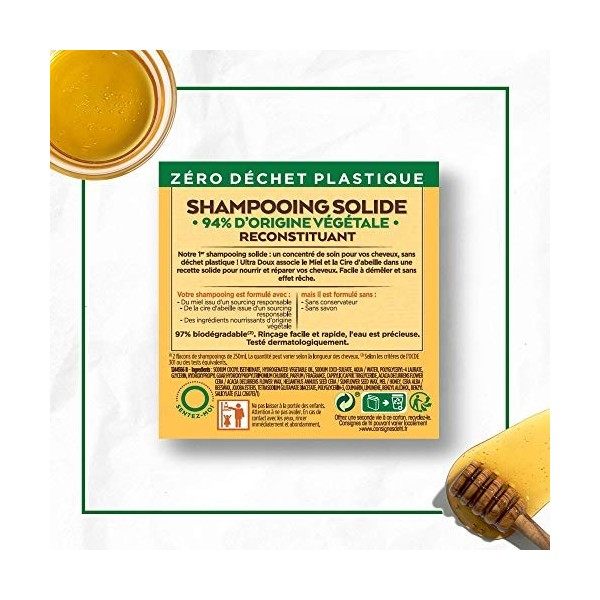 Garnier Ultra Doux Trésors de Miel Shampooing Solide Reconstituant au Miel/Cire dAbeille 60g