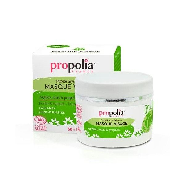 PROPOLIA - Bio - Masque visage - Miel / Propolis / Kaolin / Illite - Purifie et hydrate - Tous types de peaux - Adolescents e
