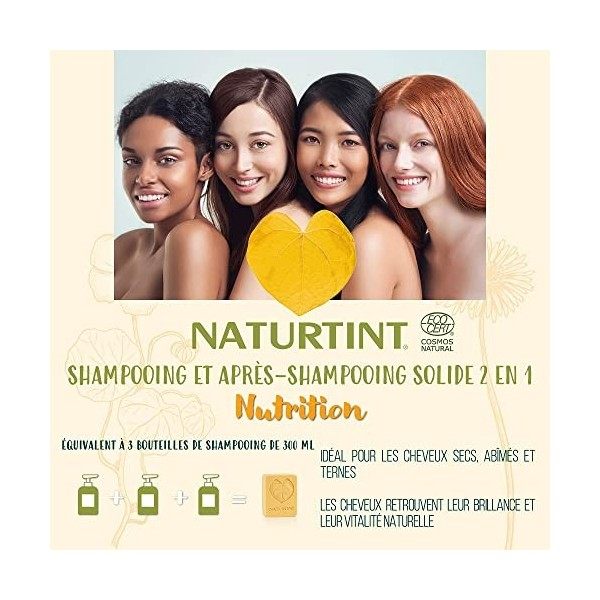 Naturtint Eco Nutrition 2en1 Shampooing/Après-Shampooing Solide Nourrit/Révitalise Cheveux Desséchés/Abimés sans Silicones/Pa