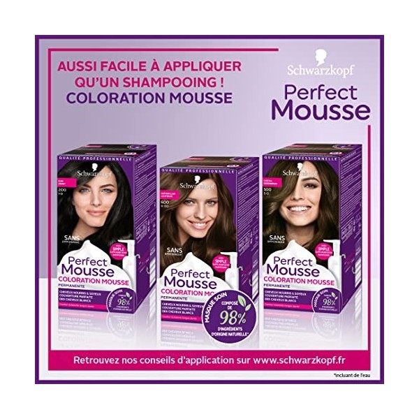 Schwarzkopf - Perfect Mousse - Coloration Cheveux - Mousse Permanente sans Ammoniaque - 98 % d’ingrédients d’origine naturell