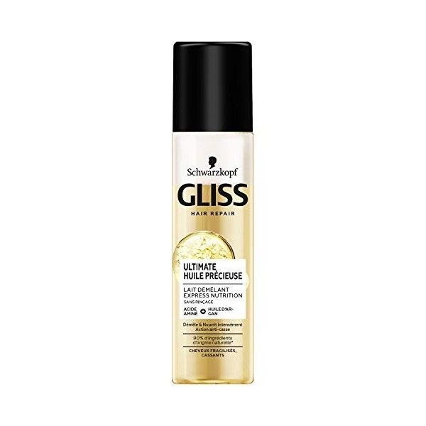 Schwarzkopf - Gliss - Lait Démêlant Cheveux - Express Ultimate Huile Précieuse Flacon 200 ml Lot de 2