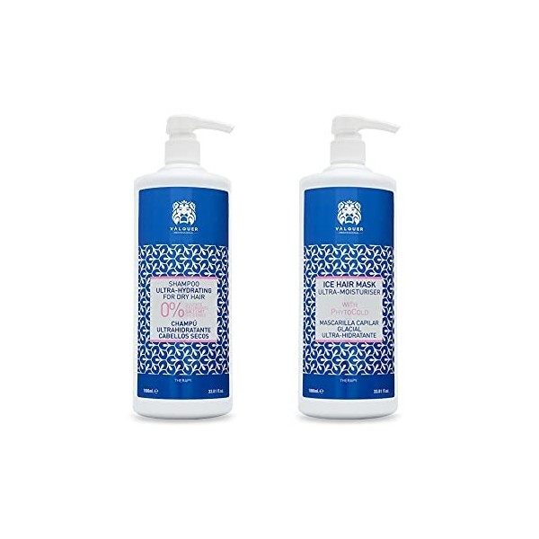 Valquer Profesional Pack Shampoing + Masque Effet Glace Ultra-hydratant. Sans sel, sans silicones, sans parabènes et sans sul