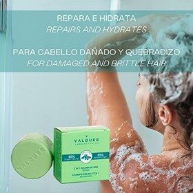 Valquer Laboratorios - 2 in 1 solid shampoo repairer shampoo and conditioner - 95% natural ingredients - Damaged hair - Veg