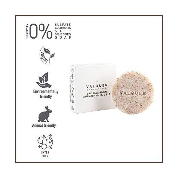 Válquer Pack Cosmétique Solide, Shampoing Solide Familial Sans Sulfates + Nettoyant Visage Solide en 1 + Gel Corps Solide Rég