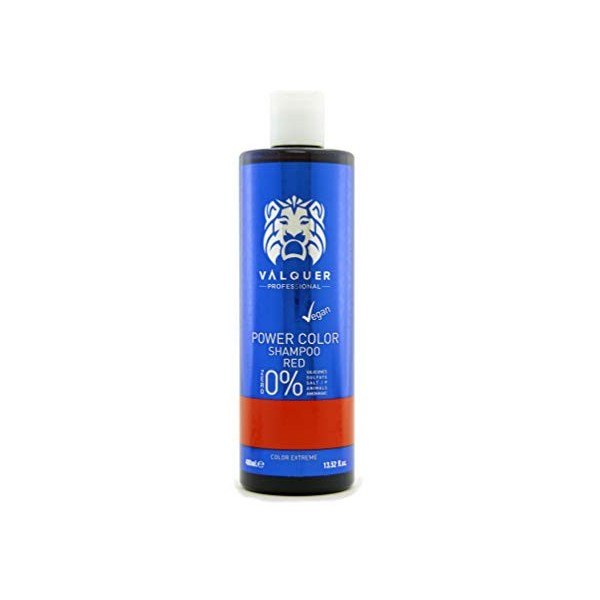Valquer Professional Shampooing Power Color Cheveux Teints. Végétalien et sans Sulfate Rouge . Hair Color Enhancer - 400 Ml