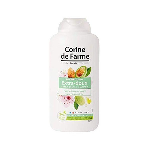 Corine de Farme, Shampooing Extra-Doux, Huile dAmande Douce, 100% Fabriqué en France, 500ml, Pour toute la Famille, Formulat