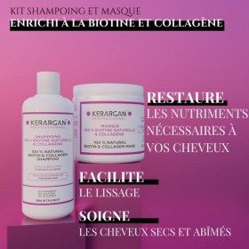 Kerargan - Shampoing et Masque à la Biotine et au Collagène pour Donner Force et Brillance - Cheveu Abîmé - Sans Sulfate, Par