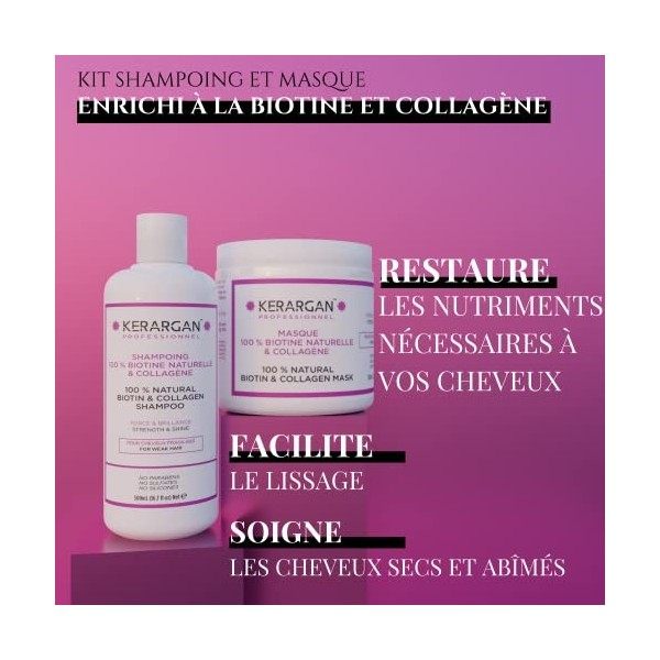 Kerargan - Shampoing et Masque à la Biotine et au Collagène pour Donner Force et Brillance - Cheveu Abîmé - Sans Sulfate, Par
