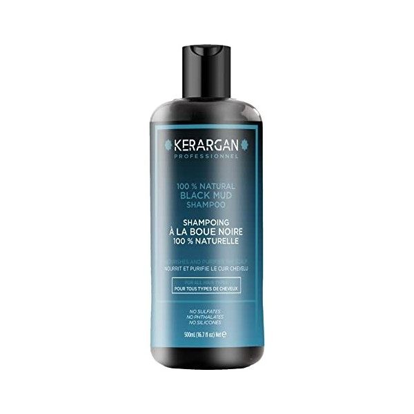 Kerargan - Shampoing à la Boue Noire pour Nourrir et Purifier vos Cheveux - Cheveux Gras - Sans Sulfate, Paraben et Silicone 