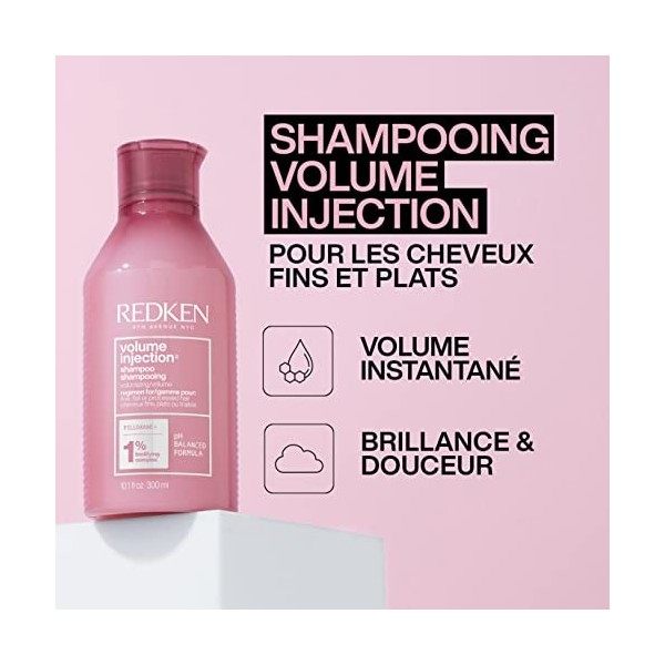Redken, Shampoing Volume pour Cheveux Fins & Plats, Brillance, Douceur & Souplesse, Volume Injection, 300 ml
