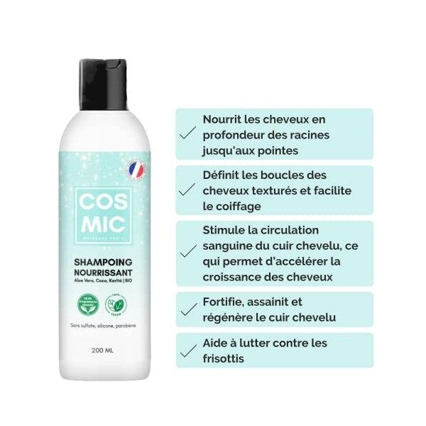 Shampoing Doux Nourrissant & Réparateur 99.2% Naturel - Cheveux Secs, Abîmés et/ou Bouclés - Glycérine Végétale+Aloe Vera+Coc