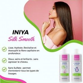Shampooing Lissant & Soin Lissant Sans Sulfate ni Silicone | Iniya Silk Smooth Kit | Shampooing Lissant et Masque Lissage Bré