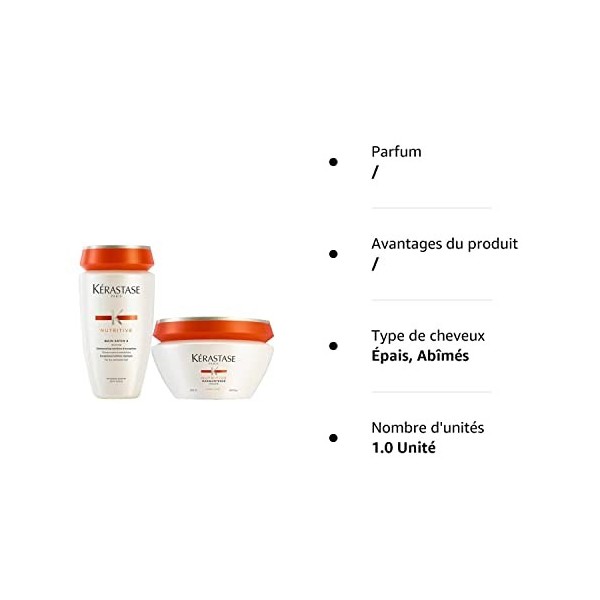 LOT DE 2 ARTICLES KÉRASTASE NUTRITIVE BAIN SATIN, 250ML & MASQUINTENSE CHEVEUX EPAIS, 200ML