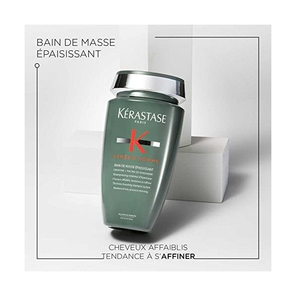 Kérastase, Genesis Homme, Shampoing Hydratant & Volumateur, Pour Cheveux Affaiblis & Affinés, Bain de Masse Épaississant, 250