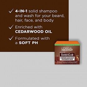 LOréal Men Expert - BarberClub - Shampooing-Douche Solide 4-en-1 pour Homme - À lHuile Essentielle de Bois de Cèdre - 80 g