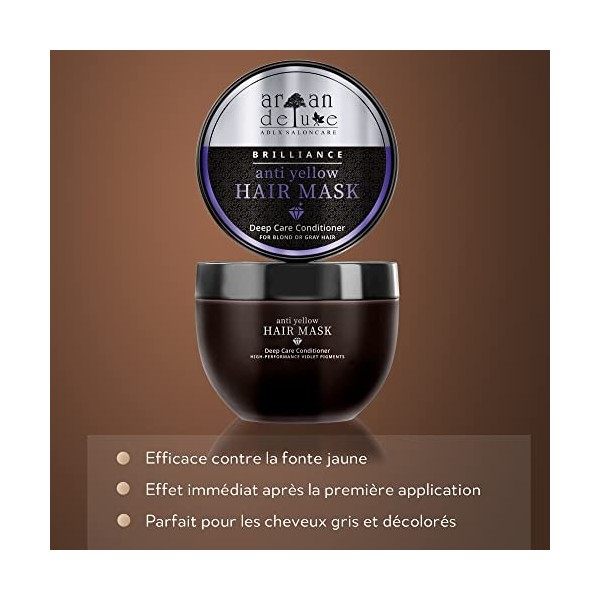 Masque capillaire Silver Argan Deluxe – Anti-jaunissement pour une couleur éclatante –Ton argenté élégant – Avec de l’huile d