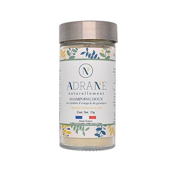 Adrane - Shampoing Naturel - Shampoing en Poudre - Aux 3 poudres bio - Fabriqué en France - Orange, guimauve, bardane Sham