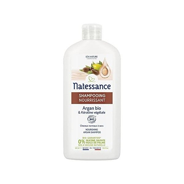 Natessance - Shampooing Nourrissant - Argan Bio & Kératine Végétale - Certifié Bio Cosmos Organic - Flacon de 500 ml