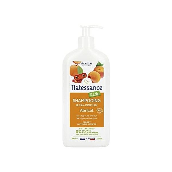 Natessance - Shampooing Kids Abricot - Kids - Certifié Bio Cosmos Organic - Flacon pompe de 500 ml
