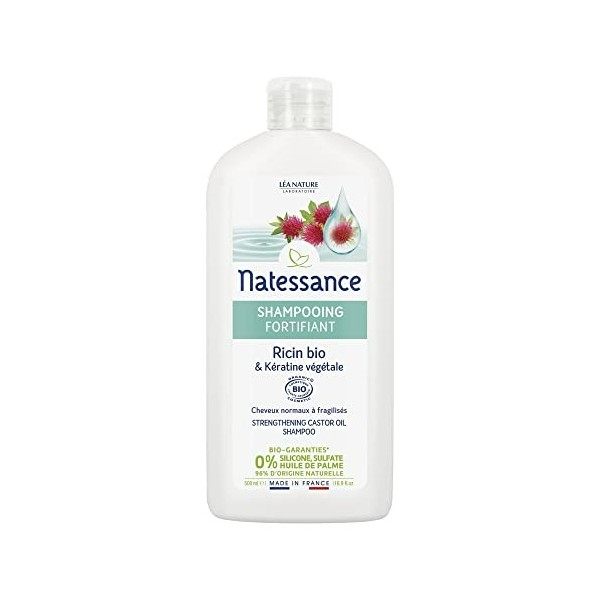 Natessance - Shampooing Fortifiant - Ricin Bio & Kératine Végétale - Certifié Bio Cosmos Organic - Flacon de 500 ml