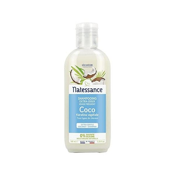 Natessance - Shampooing Extra-Doux - Brillance - Coco & Kératine Végétale - Usage Fréquent - Flacon de 100 ml - Lot de 2