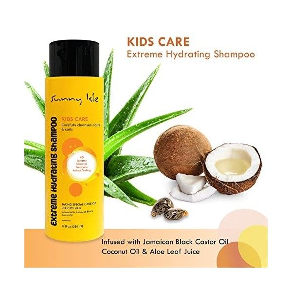 Shampooing extrême hydratant pour enfants de Sunny Isle, 12 onces 340 g | Nettoyant doux pour les boucles, les ondulations 