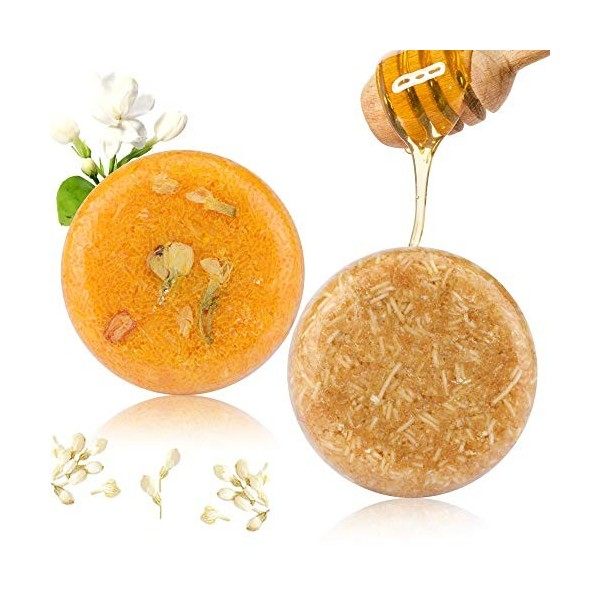 2PCS Barre de Shampooing, Phogary Savon pour cheveux Jasmin + miel Divers parfums Shampooing pour essences végétales nature