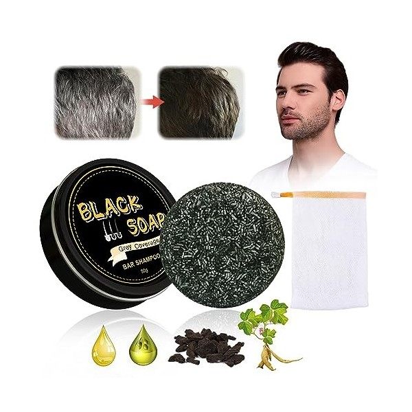 Solid Shampoo Bar,Barre de Shampooing,Savon De Couverture Des Cheveux Gris,Barre de Shampooing Assombrissant les Cheveux,Cove