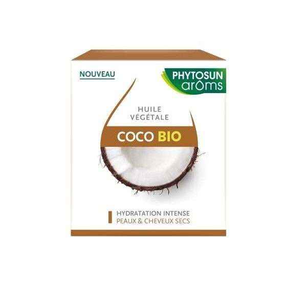 Phytosun Arôms - Huile Végétale de Coco Bio - 100% Pure et Naturelle - Hydratation Intense Peaux et Cheveux secs - 100ml