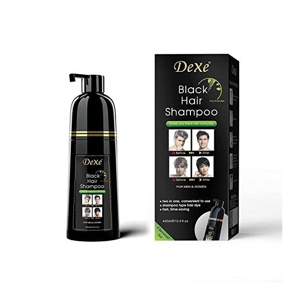 Shampooing instantané pour cheveux noirs, shampooing teinture pour hommes et femmes -dure 30 jours 3 en 1 Bouteille noire 