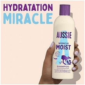 Aussie Miracle Moist Shampoing Hydratant Pour Les Cheveux Secs Et Abîmés, 2x300 ml