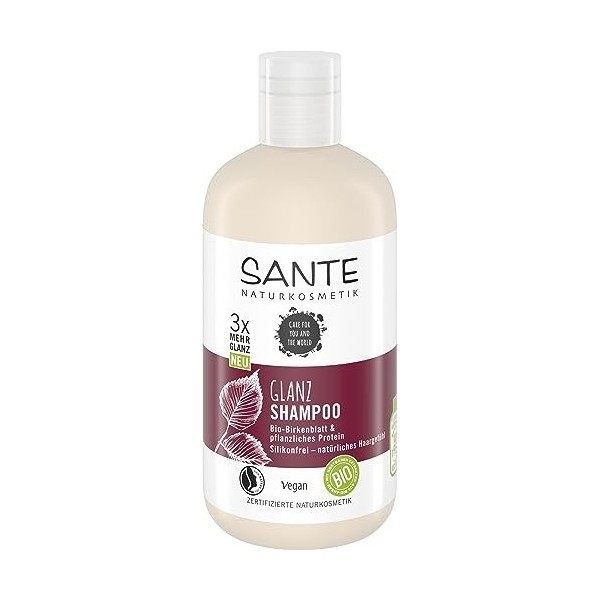 SANTE Naturkosmetik FAMILY Shampooing brillant sans silicone avec extrait de feuille de bouleau bio et protéines végétales, s