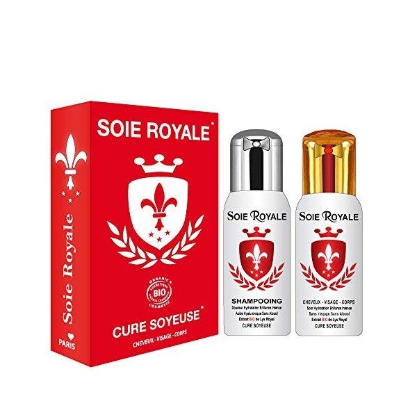 Coffret Soie Royale BIO Cure Soyeuse Sérum 125 ml Soin hydratation Brillance Intense Fleur de Lys BIO Shampoing 125 ml BIO Ré