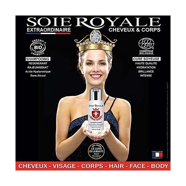 Coffret Soie Royale BIO Cure Soyeuse Sérum 125 ml Soin hydratation Brillance Intense Fleur de Lys BIO Shampoing 125 ml BIO Ré