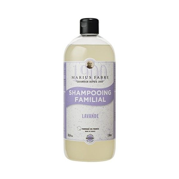 Marius Fabre - Shampooing Familial Parfumé Lavande 1 litre. Huiles 100% végétales - Sans graisses animales - Sans colorant - 
