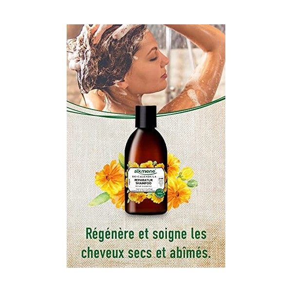 alkmene Shampooing réparateur au calendula bio - shampooings cheveux secs et abîmés - shampoing végétal sans silicone, parabè