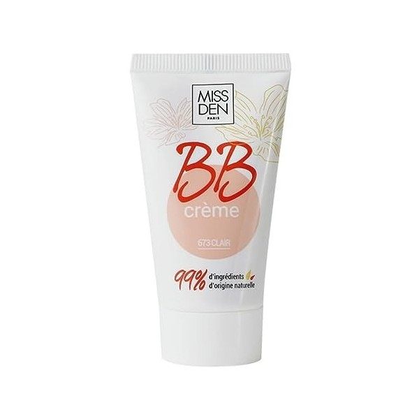 BB Crème - Miss Den - Teint Sublime - Vitamine C & E - Huile Végétale - Crème Teintée Éclat et Protection - Teinte 673 Clair