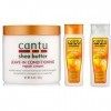 Cantu Coconut Curling Cream 340g avec Shampooing Sans Sulfate 400ml & Après-Shampoing 400ml avec Laisse en Crème Réparatrice 