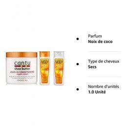 Cantu Coconut Curling Cream 340g avec Shampooing Sans Sulfate 400ml & Après-Shampoing 400ml avec Laisse en Crème Réparatrice 