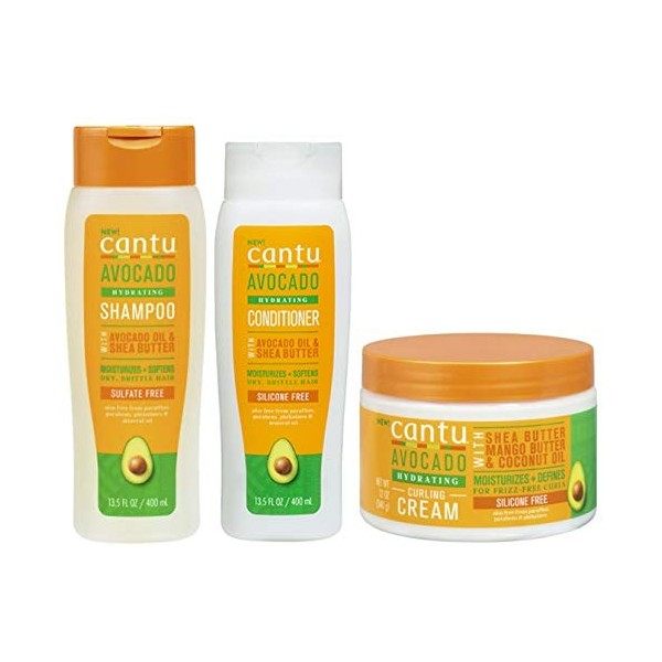 Cantu Avacado Crème hydratante Shampooing, revitalisant et crème à friser